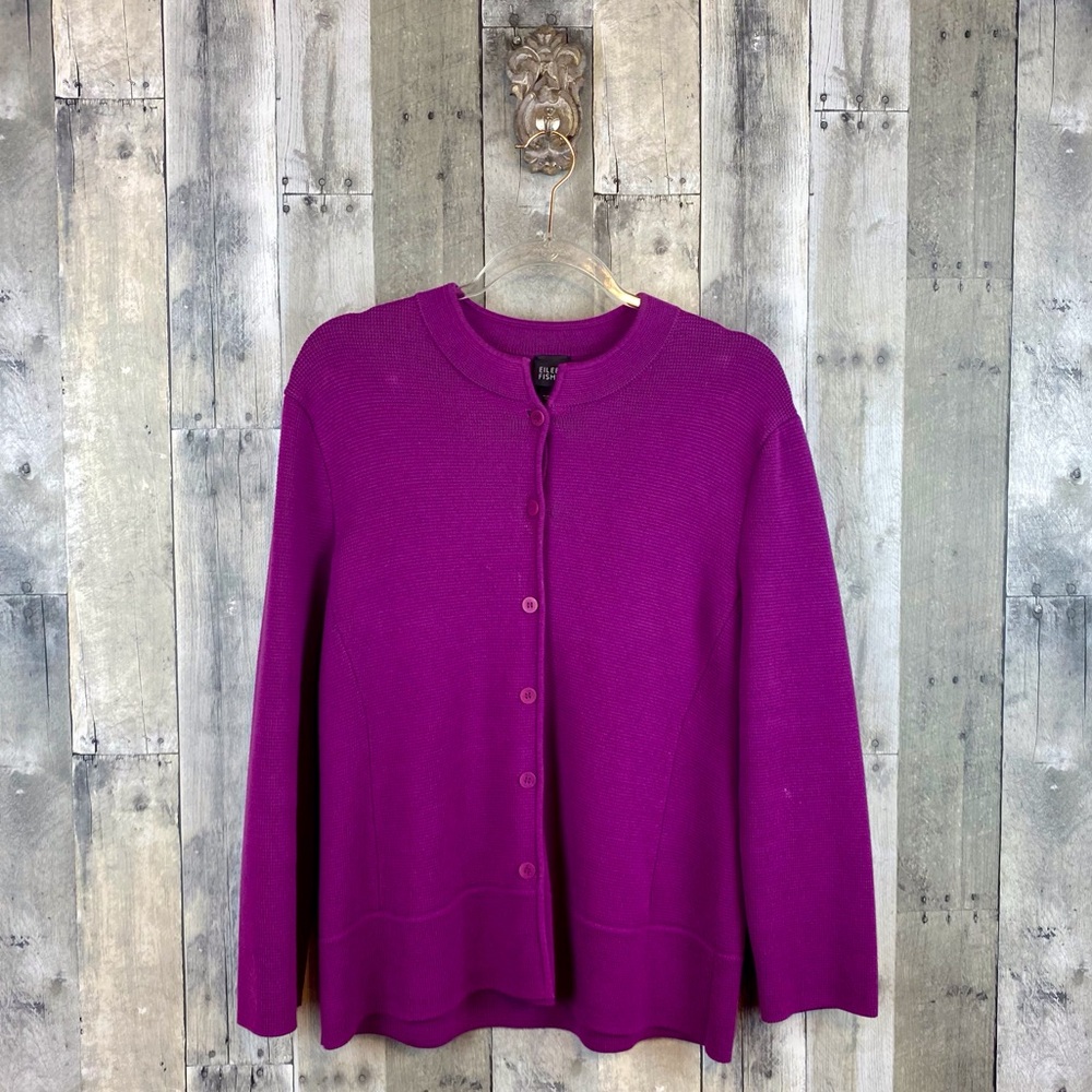 Eileen Fisher Heavyweight Cotton Cardigan Jacket in Grape Size Medium.